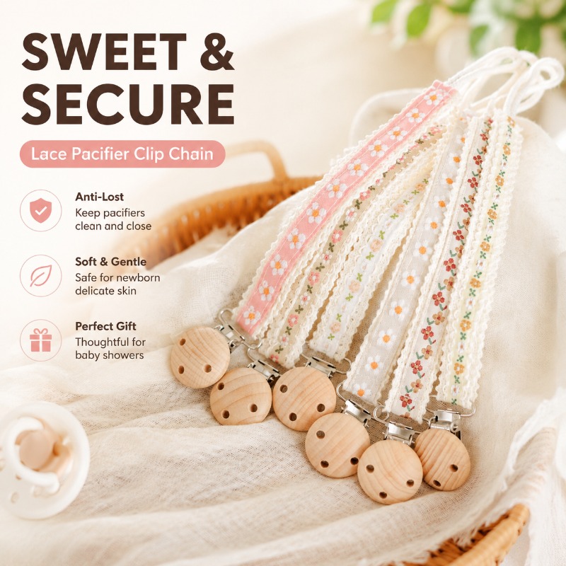 Baby Products In - 신생아용 레이스 공갈젖꼭지 클립 체인, 분실